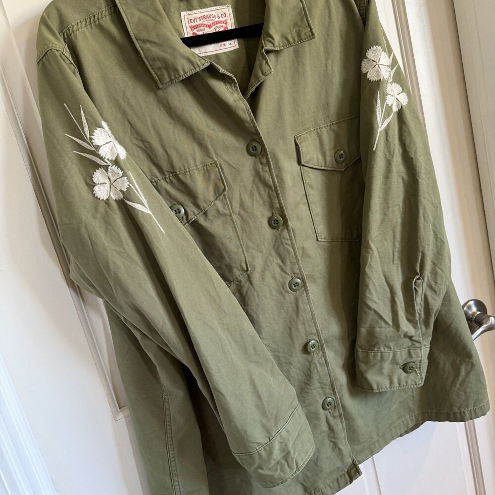 Levi Strauss & Co. 3X Plus Green Floral Embroidered Button-Up Military Jacket